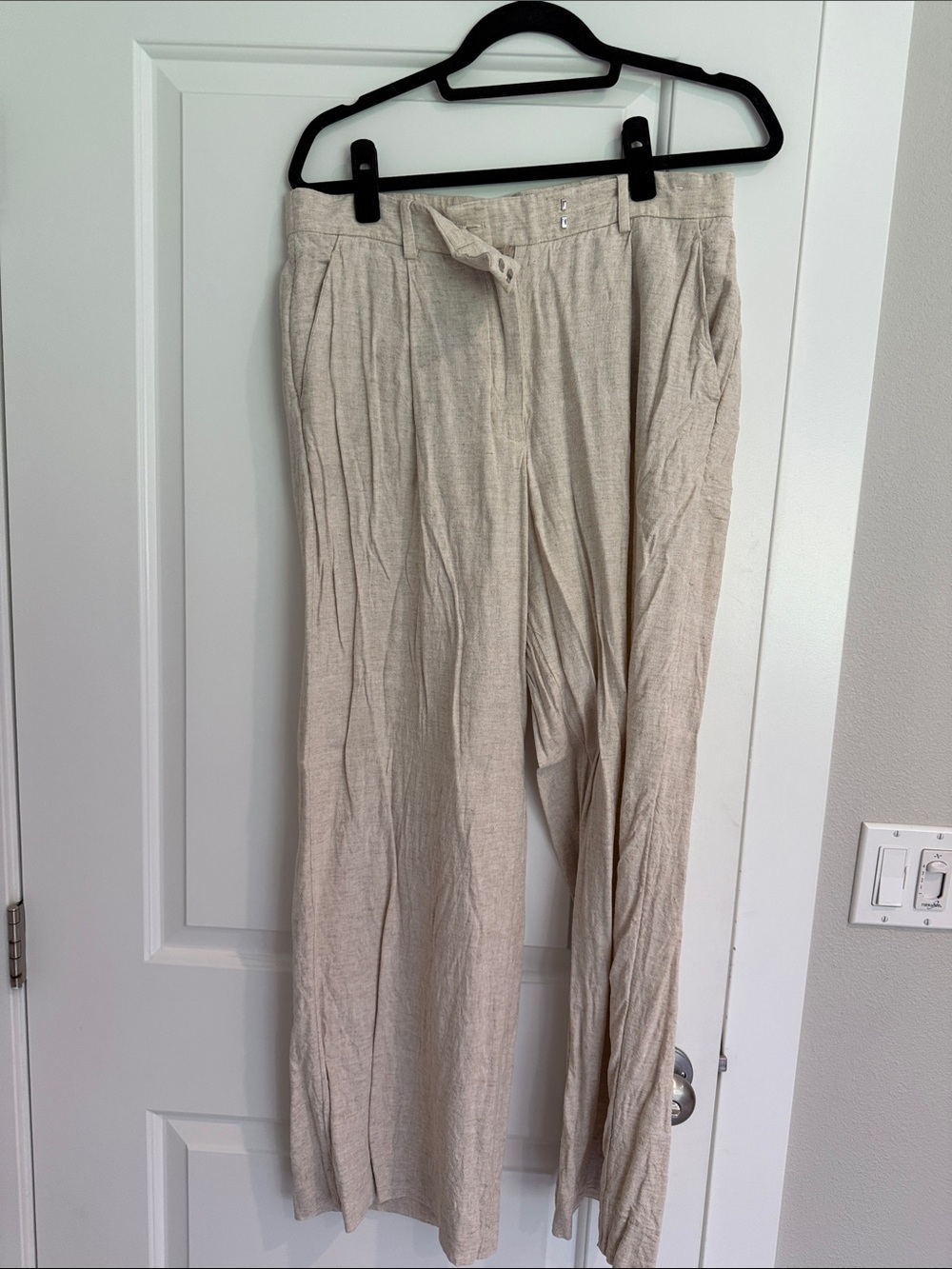 Abercrombie & Fitch Natural Beige Linen Button-Front Pants